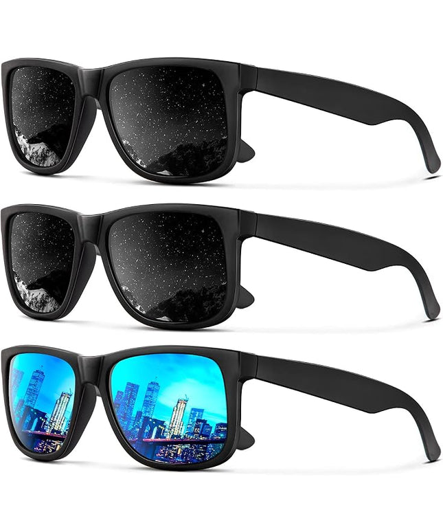 KALIYADI Sunglasses Men Polarized Sun glasses for Mens Womens Classic Matte Black Frame UV Protection 3pack