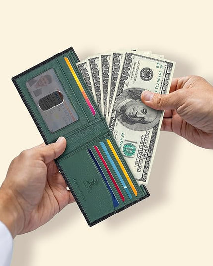 Oak Leathers Slim Leather Wallet for Men - RFID Wallets Credit Card Holder Ultra Thin Gift for Mens, Front Pocket Minimalist Design