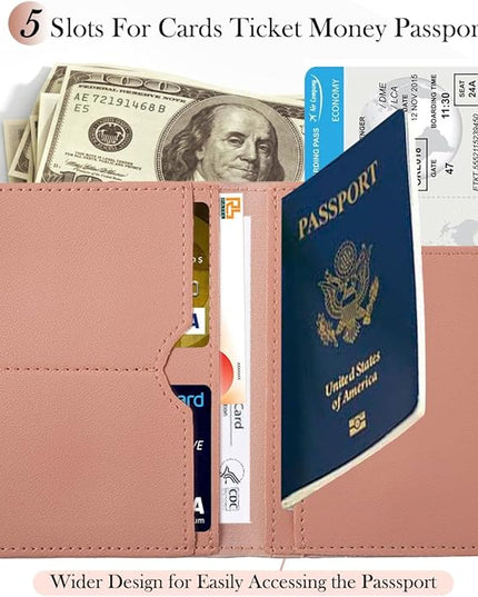 Initial Passport Cover Holder and Luggage tag Set,PU Leather Passport Case Travel Suitcase Tag with Letter Patch, Personalized Travel Luggage Accessories Gifts for Women Grils Teenage Pink F