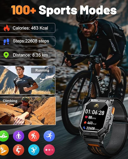 LIGE Military Smart Watches for Men(Answer/Make Calls),100-Day Battery Life,2.13" AMOLED Outdoor Sports Smartwatch with Compass,Fitness Tracker for Android iOS,AI Voice,Silicon