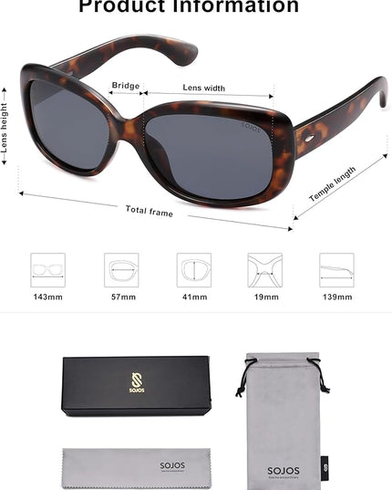 SOJOS Vintage Square Sunglasses for Women Polarized UV Protection Havana Frame SJ2111
