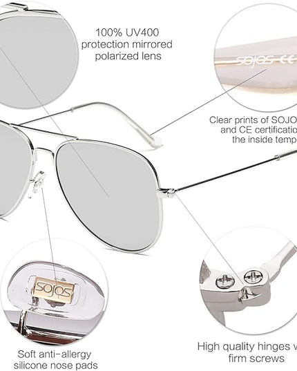 SOJOS Classic Aviator Polarized Sunglasses for Men Women Vintage Retro Style