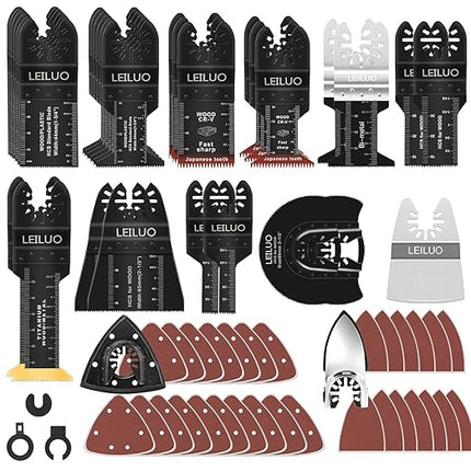 LEILUO 158 Pcs Multitool Blade Kits Cutting and Sandpaper Oscillating Tool Accessories Universal Oscillating Saw Blades with Storage Bag Compatible with DeWalt Makita Dremel and More