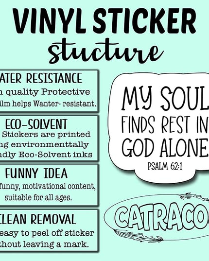 (3Pcs) My Soul Finds Rest in God Alone Sticker, Christian Gifts Decorate Books Laptop Phone, Water Bottles Kindles Stickers, Tumbler Sticker Waterproof Vinyl Decorate 3 x 2,8" Inch