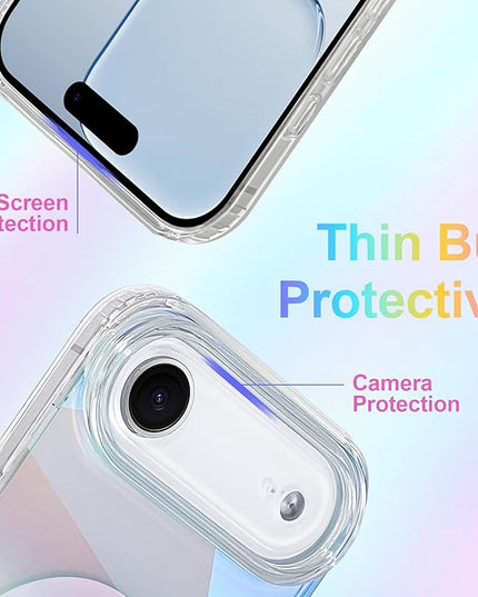 Cute Case for iPhone Air Case for Women Girls [ Compatible with Magsafe ] Clear Glitter Girly Aesthetic Rainbow Sparkly Bling Magnetic Phone Cover, Iridescent Geometry