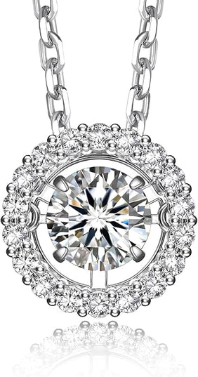 MomentWish Floating Necklace for Women, 0.5/1 Carat Dancing Moissanite Necklace for Her 925 Sterling Silver Pendant Anniversary Birthday Christmas Gift for Wife Mom Girlfriend