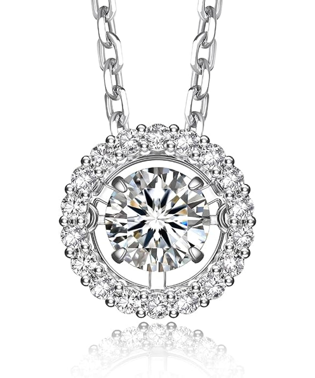MomentWish Floating Necklace for Women, 0.5/1 Carat Dancing Moissanite Necklace for Her 925 Sterling Silver Pendant Anniversary Birthday Christmas Gift for Wife Mom Girlfriend