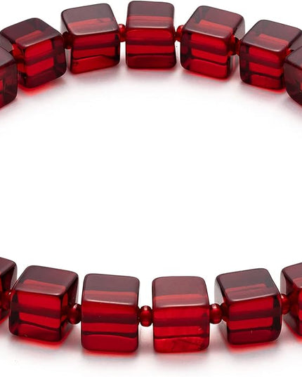 Natural Baltic Amber Bracelet for Women and Men – Stretch Wristband with Polished Cube Beads, Lightweight Unisex Jewelry Gift for Daily and Casual Wear
