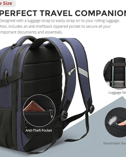Swissdigital Design Travel Laptop Backpack for Men and Women, 35L Expandable Large Business Backpack with USB Charging Port for Fits 17 Inch Notebook, Blue | SD1671-12