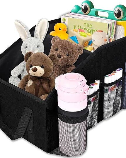 Car Organizer- Car Seat Organizer for Front Seat Back Seat Between Seats, Foldable Car Storage Organizer for Kids Adults with Multi-Mesh-Pockets-Car Organizers Backseat with Detachable Divider-Black
