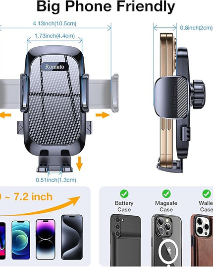 Romuto Car Phone Holder Mount【Super Suction】 Cell Phone Mount Phone Holders for Your Car Accessories for Women Men Dashboard/Windshield/Vent/Wall Shower Mounts Truck Stand for iPhone Samsung