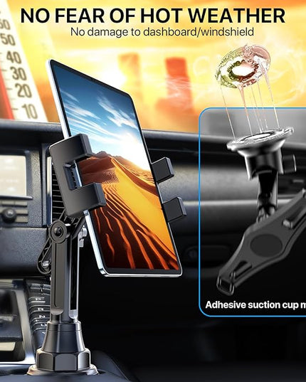 Miracase Cup Holder Tablet Mount for Car, [2025 Latest Upgraded] Adjustable Long Neck Car Tablet Holder Friendly Compatible with iPad, Pro, Air, Mini Samsung Galaxy Tab, All 6.1-12.9" Tab