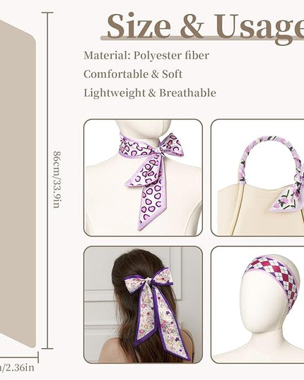 4 Pack Purse Scarf Handbags Skinny Twill Hair Scarves Narrow Neck Scarf Band Women Fashion Accessories Bag Charms