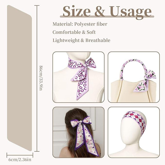 4 Pack Purse Scarf Handbags Skinny Twill Hair Scarves Narrow Neck Scarf Band Women Fashion Accessories Bag Charms