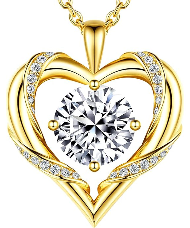 Beam & Bask 2-3 Ct Moissanite Heart Necklaces for Women, 18K Gold Plated Romantic Pendant for Anniversary Birthday, 925 Sterling Silver Jewelry for Wife Girlfriend Mom Her