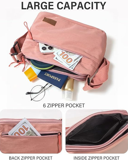 Crossbody Sling Bag Canvas Purse Small Shoulder Handbag 5 Pocket Casual Travel Messenger Hobo Bag Phone Satchel Backpack