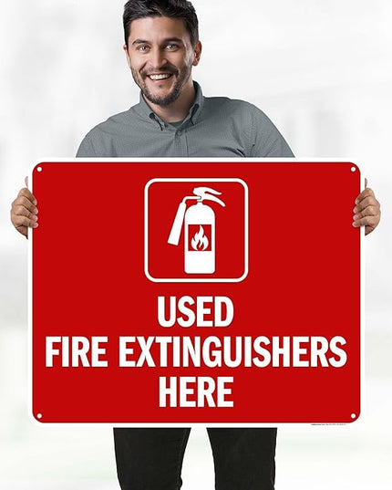Used Fire Extinguishers Here Sign, 24x30 Inches, 55 mil thick HDPS (high density polystyrene), Made in USA by My Sign Center
