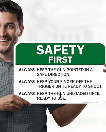 Safety First Always Keep The Gun Pointed In A Safe Direction Sign, 12x18 Inches, Rust Free .063 Aluminum, Fade Resistant, Made in USA by My Sign Center