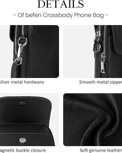 befen Genuine Leather Small Crossbody Bags for Women, Multi Pocket Cell Phone Crossbody Purse with RFID Blocking Card Slots
