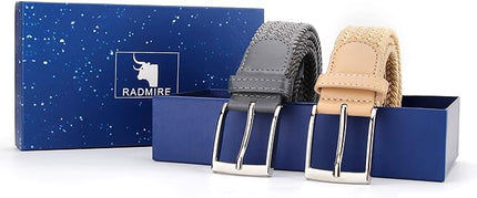 Radmire 2 Pack Elastic Braided Woven Canvas Belts for Men and Women