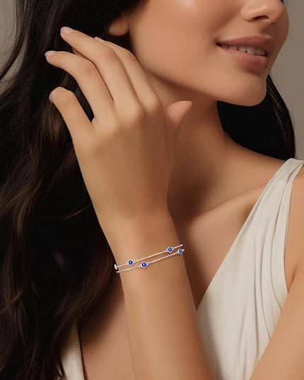 LOUISA SECRET Birthstone Bracelets for Women, 925 Sterling Silver Charm Link Double Strand Bracelet, Birthday Anniversary Christmas Jewelry Gifts for Wife Girlfriend Mother her…
