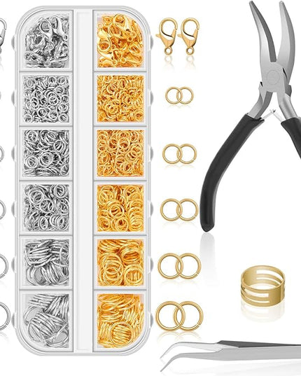 Anezus Jump Rings for Jewelry Making Supplies and Necklace Repair with Jump Ring Pliers and Open Jump Ring(1200Pcs Silver and Gold)