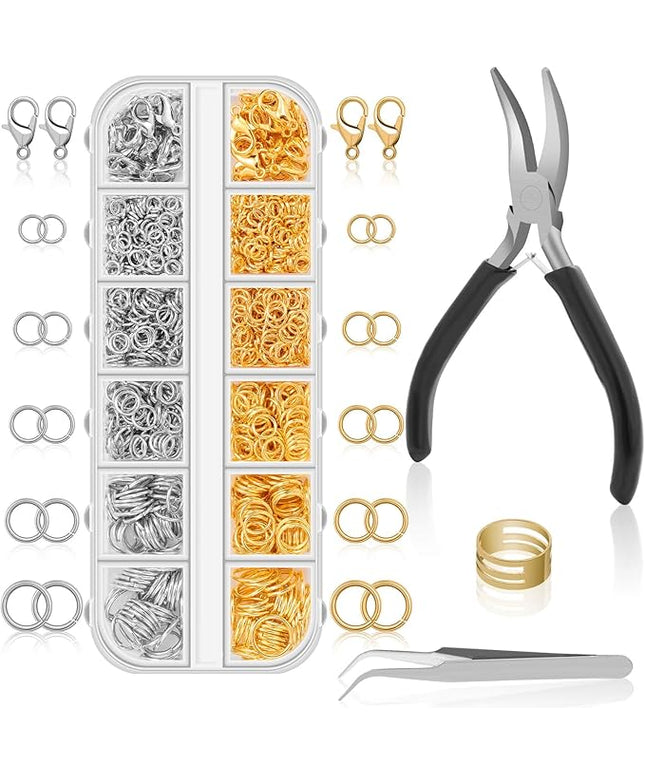 Anezus Jump Rings for Jewelry Making Supplies and Necklace Repair with Jump Ring Pliers and Open Jump Ring(1200Pcs Silver and Gold)