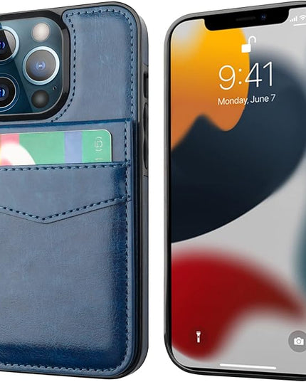 KIHUWEY Compatible with iPhone 13 Pro Max Case Wallet with Credit Card Holder, Premium Leather Magnetic Clasp Kickstand Heavy Duty Protective Cover for iPhone 13 Pro Max 6.7 Inch(Blue)