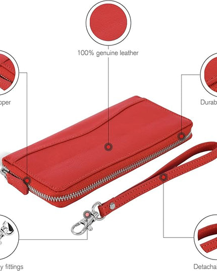 Orange Leather Wallet for Women - RFID Womens Wallet Clutch with 8 Credit Card Holder, Coin Pocket, Gift for Women’s Teens Ladies