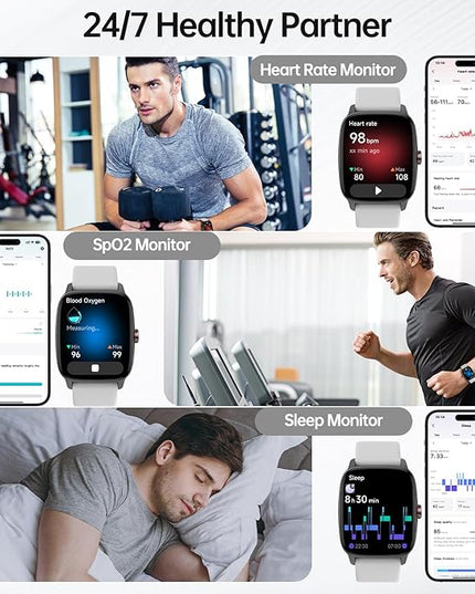 Smart Watches for Women Men with Bluetooth Call & AI Voice, 1.85" HD Fitness Tracker with Heart Rate SpO2 Sleep Monitor, 100+ Sports Modes,Mini Games, IP68 Waterproof Smartwatch for Android iOS Phones