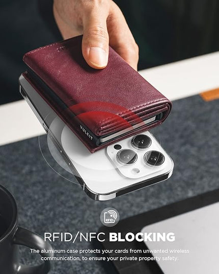 VULKIT Pop up Card Wallet Minimalist Cash Wallets RFID Blocking Leather Smart Credit Card Holder with ID window for Men (Wine)