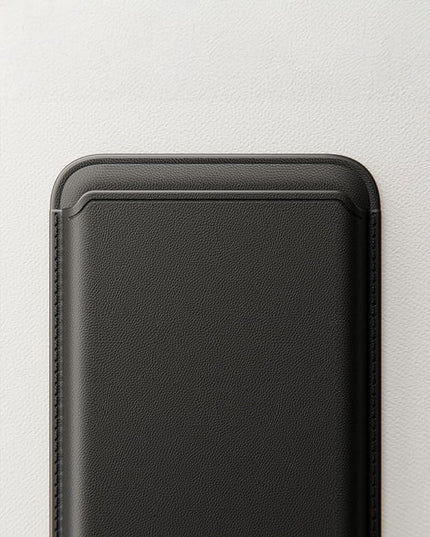 Sinjimoru Magnetic Card Wallet, Premium Vegan Leather Phone Wallet for MagSafe 3-Card Holder Compatible with iPhone 17 Pro Max Air 16 15 14 13 Series. M-Viica Basic Carbon Black