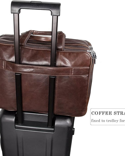 Augus Business Travel Briefcase Genuine Leather Duffel Bags for Men Laptop Bag fits 15.6 inches Laptop