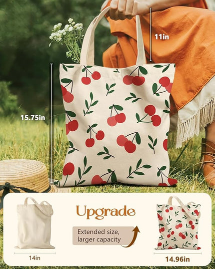 Aesthetic Tote Bag for Girls - with Magnetic Buckle and Zipper Inner Pocket for Women Lady Canvas Cotton Tote Bag