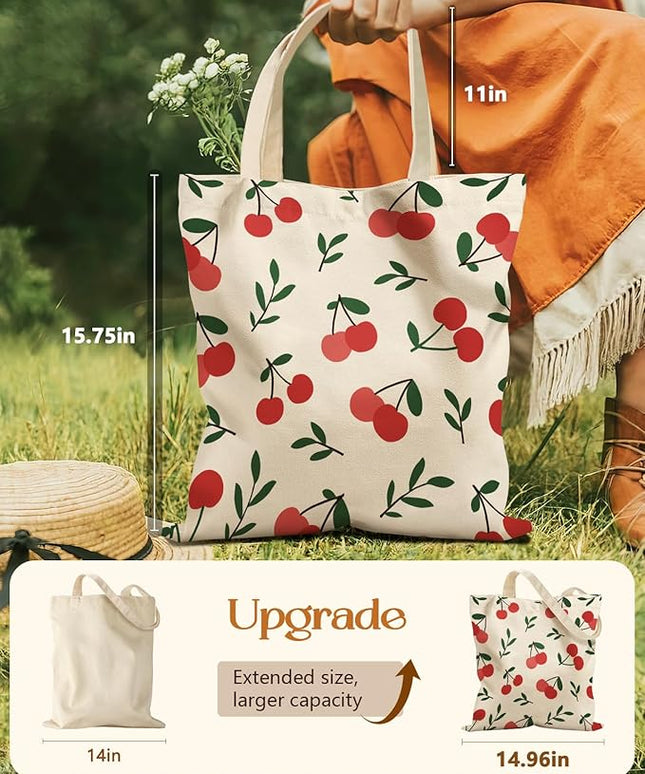 Aesthetic Tote Bag for Girls - with Magnetic Buckle and Zipper Inner Pocket for Women Lady Canvas Cotton Tote Bag