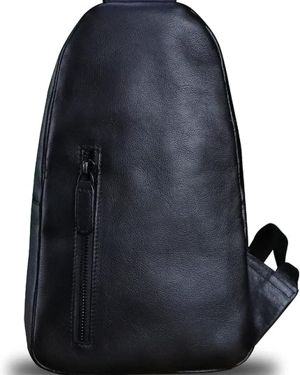 Genuine Leather Sling Bag Crossbody Purse Handmade Hiking Daypack Motorcycle Bag Retro Shoulder Backpack Vintage Chest Bag (Darkgrey)