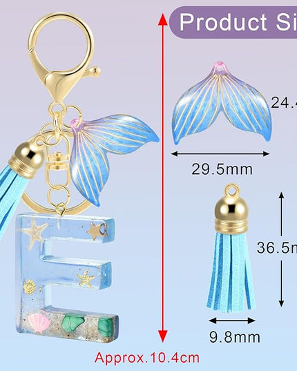 Initial letter Keychains for Women, Ocean Series Avowing Protect Earth Environment, Tassel Cute Car Keychain Initial Key Chain Keyring for Bookbag Handbag Backpack Charm Key Ring Unisex (Letter E)
