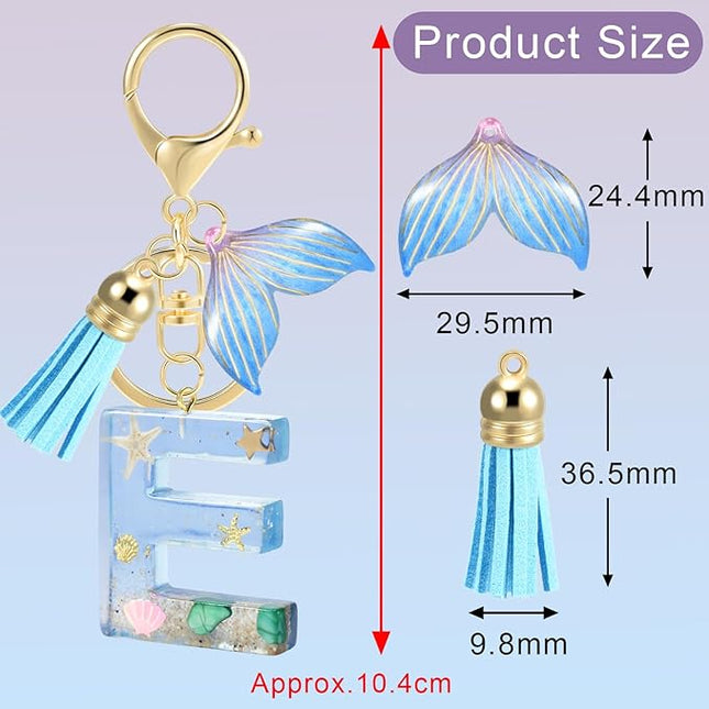Initial letter Keychains for Women, Ocean Series Avowing Protect Earth Environment, Tassel Cute Car Keychain Initial Key Chain Keyring for Bookbag Handbag Backpack Charm Key Ring Unisex (Letter E)