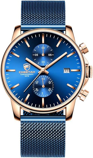 GOLDEN HOUR Mens Watch Fashion Sleek Minimalist Quartz Analog Mesh Stainless Steel Waterproof Chronograph Watches for Men with Auto Date