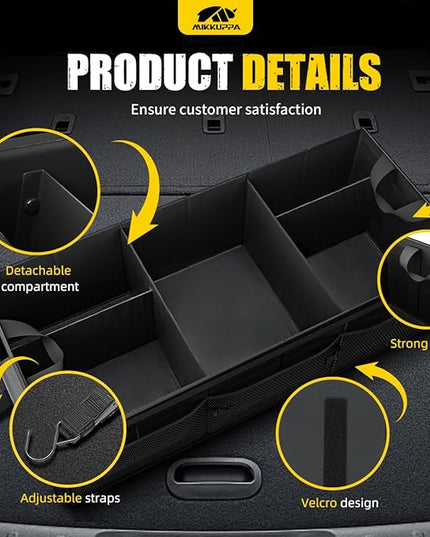 MIKKUPPA Car Trunk Organizer - 95L Collapsible Trunk Organizer with Lid, Sturdy Car Storage for SUV Auto Truck Van with Adjustable Straps and Non Slip Bottom (Black, X-Large)