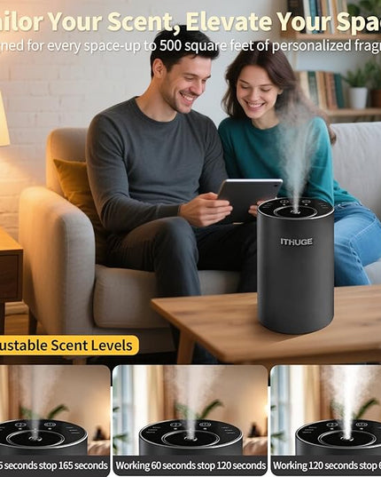 Waterless Essential Oil Diffuser, Premium Aluminum Alloy, Battery Operated Portable Nebulizer, 20mL Empty Bottle, 3 Mist Levels & 3 Countdown Timers for Home, Car, Office - Black (E200B)