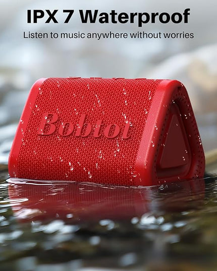 Bobtot Portable Bluetooth Speaker Wireless, IPX7 Small Shower Speaker Waterproof, 15H Playing Time, Loud and Stereo Sound with Bass, TWS Pairing for Party, Camping, Travel, Red