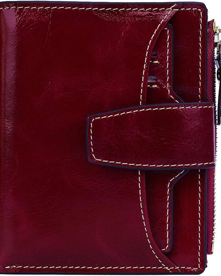 AINIMOER Women's RFID Blocking Leather Small Compact Bi-fold Zipper Pocket Wallet Card Case Purse with id Window