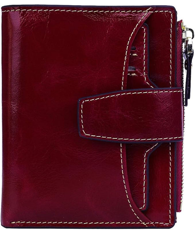 AINIMOER Women's RFID Blocking Leather Small Compact Bi-fold Zipper Pocket Wallet Card Case Purse with id Window