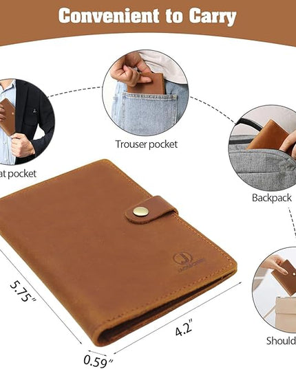 Jack&Chris Genuine Leather Passport Holder For Travel, RFID Blocking Handmade Passport Holder with Card Case Organized & Safe, Quality Travel Essentials for Women and Men for Gifting, Light Brown