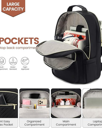 LOVEVOOK Laptop Backpack for Women 18.4 inch,Cute Womens Travel Backpack Purse,Professional Laptop Computer Bag,Waterproof Work Business College Teacher Bags Carry on Backpack with USB Port,Black-2
