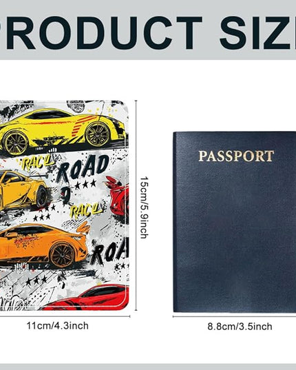 PU Leather Passport Holder Cover 5.9×4.3 Inch with Credit Card Slot and Boarding Pass Slot Combo Blocking Passport Holder Wallet Cover Case for Travel Boarding Essentials (Racing Car)