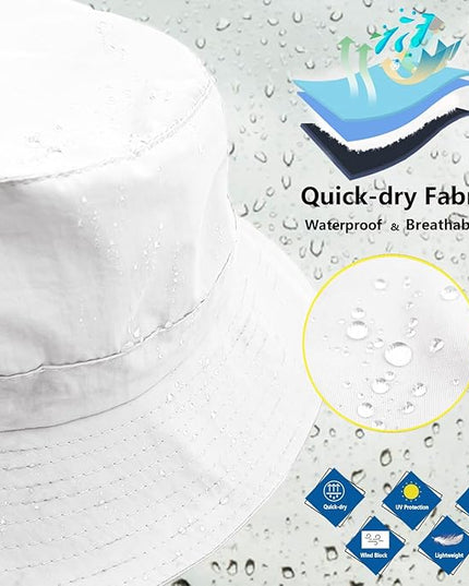 woogwin Waterproof Bucket Rain Hat with Chin Strap Quick Dry Packable Boonie Sun Hat Safari Hat UV Protection