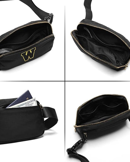 Gitus Belt Bag Fanny Pack Crossbody Bags with Initial Letter Patch Gifts for Wife Older Women Mother Coworker Bridesmaid Anniversary Travel Gifts Beach Gifts (Black-W)