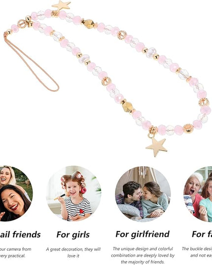 NOLITOY Beaded Phone Chain Charm with Star Pendant Non-slip Wrist Strap for Mobile Phones for Keys Cameras Purses Lightweight and Decorative Accessory for Women
